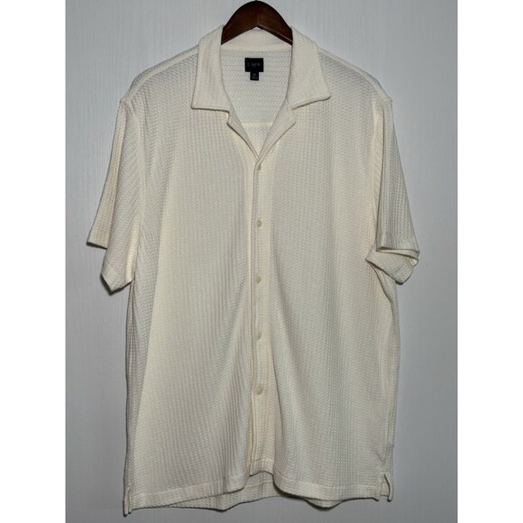 J.Crew Textured Camp Shirt Men's XL Ivory White Short Sleeve Waffle Weave New - Picture 2 of 15